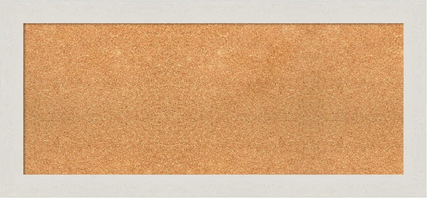 Amanti Art Natural Cork Board for Wall, 17x37 Vision Board with White Frame, Medium Corkboard Office Decor for Home Organization, Country Rustic Corkboard Pinboard to Display Items for Home
