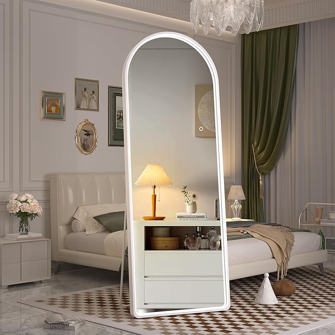 Hasipu 55" X 18" Full Length Mirror with Lights, White Frame Arch Led Mirror Full Length and 3 Colors Temperatures & Brightness Adjustable,Light Up Mirror Full Body for Bedroom Cloakroom Living Room