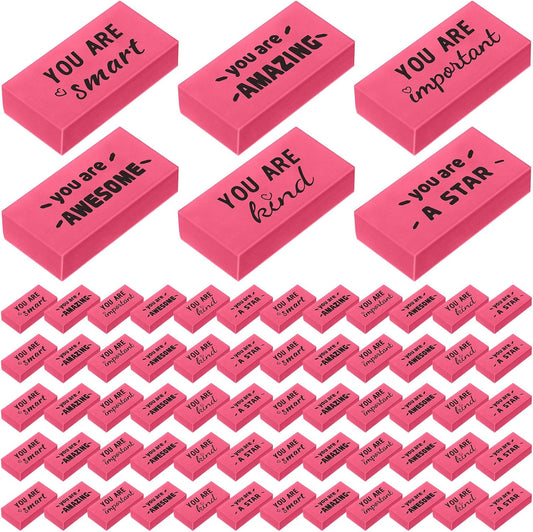 180 Pcs Inspirational Erasers for Kids Christian Pencil Erasers Bulk, Back-to-School Gifts Motivational and Cute Supplies for Students Classrooms, Drawing(Pink,Motivational)