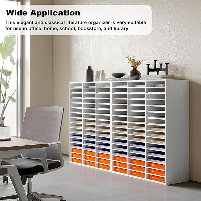 Mail Sorter Wood Literature Organizer, Student Mailbox for Classroom, Desktop Bill Paper Organizer for Office Home School, 48 Compartments, Black