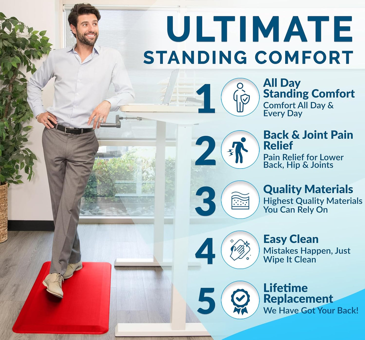 ComfiLife Anti Fatigue Floor Mat – 3/4 Inch Thick Kitchen Mats for Floor, Standing Desk Mat, Kitchen Rug – Comfort at Home, Office – Durable – Stain Resistant – Non-Slip (24" x 70", Scarlet Orange)