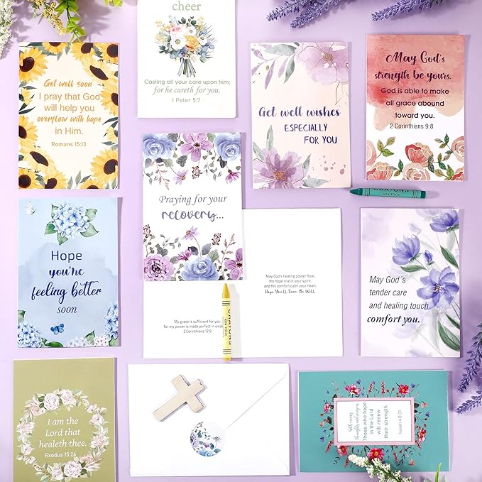 50 Pack Religious Get Well Cards with Scripture Assorted Bible Verse 4 x 6 Inch Affirmation Inspirational Christian Watercolor Floral Photography Wishing You Well Greeting Cards with Envelopes