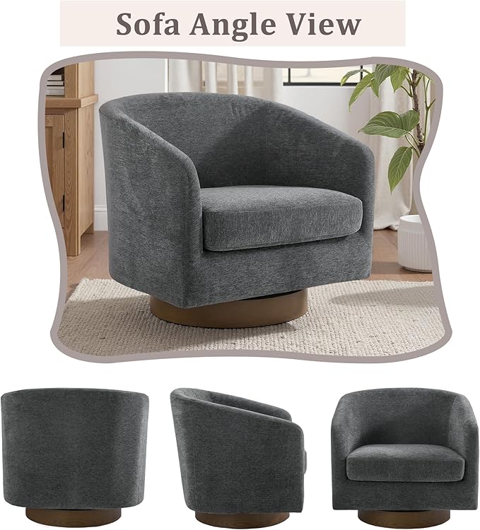 UIXE Swivel Accent Chairs Set of 2, Chenille Upholstered Barrel Chair for Living Room, Comfy Round Armchair Single Sofa Bedroom Reading Seat - 31" W, Gray
