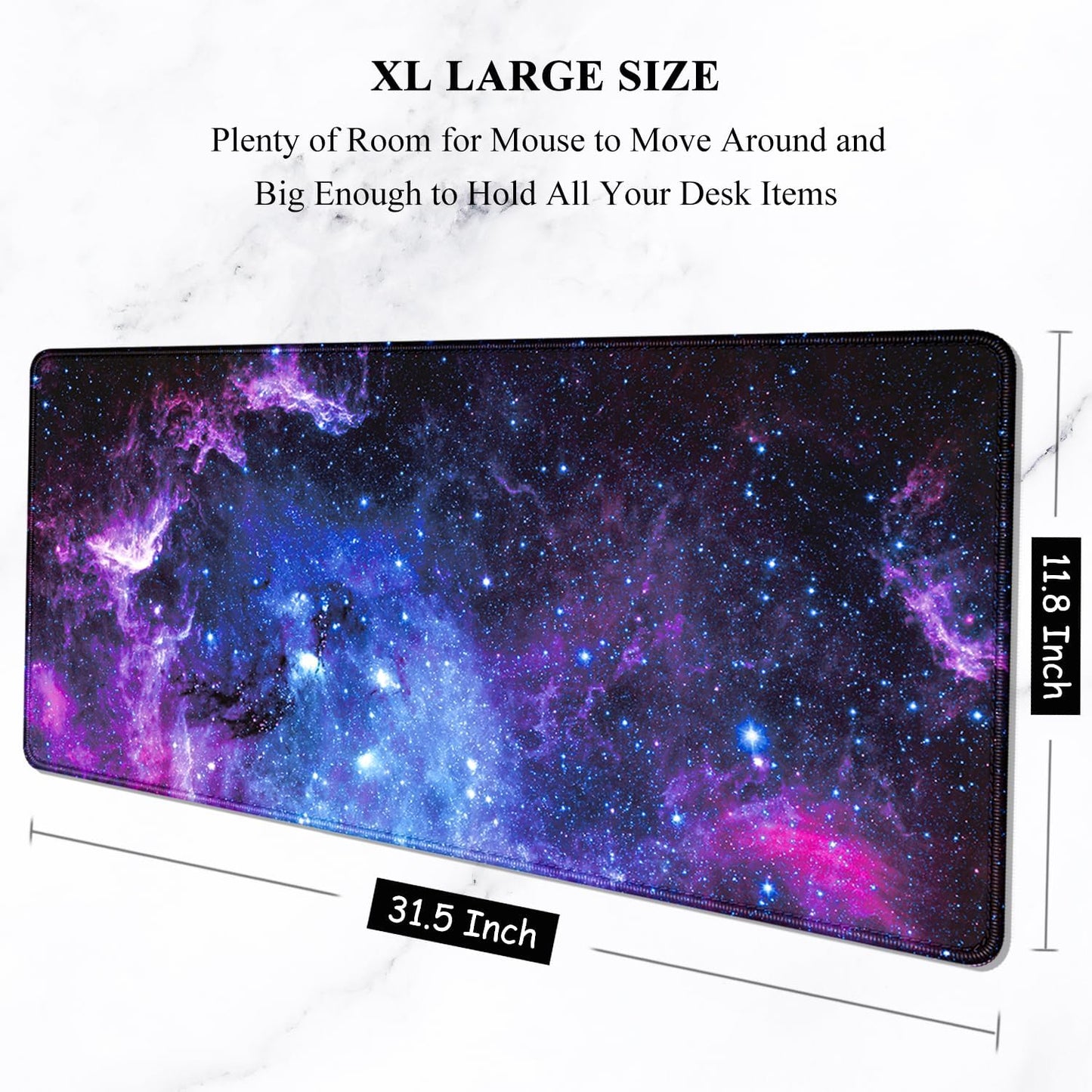 Auhoahsil Large Mouse Pad, XXL Gaming Mousepad, Desk Mat for Desktop, Thick Rubber, Big & Long Size, Stitched Edges, Full Desk Pad for Laptop & Computer, Extended 31.5 x 11.8 in, Amazing Galaxy