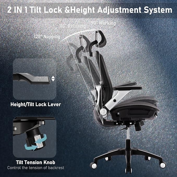 COLAMY Ergonomic Mesh Office Chair with Footrest, High Back Computer Executive Desk Chair with Headrest and 4D Flip-up Armrests, Adjustable Tilt Lock and Lumbar Support-Black