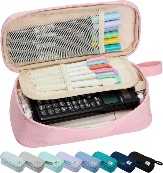 Pencil Case Pouch Box Bag School Supplies Girls Boys Kids, Cute Preppy Stuff Large Big Capacity Aesthetic Pen Organizer, Back to College Stationary, Light Pink, Standard Stlye, 1800ml
