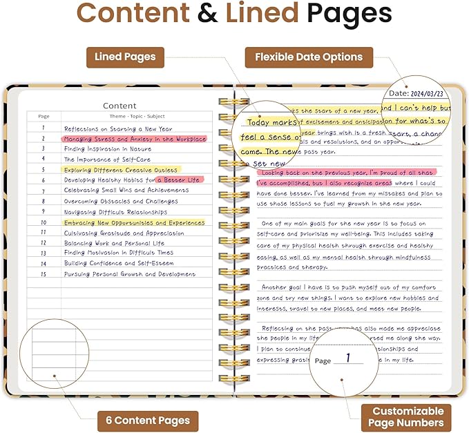 Lined Spiral Notebook Journal for Work, 300 Pages Thick B5 (7.1"x10") College Ruled Journal for Women & Writing, Hardcover Notebook for Note Taking, Perfect for Office Home School Supplies, Leopard