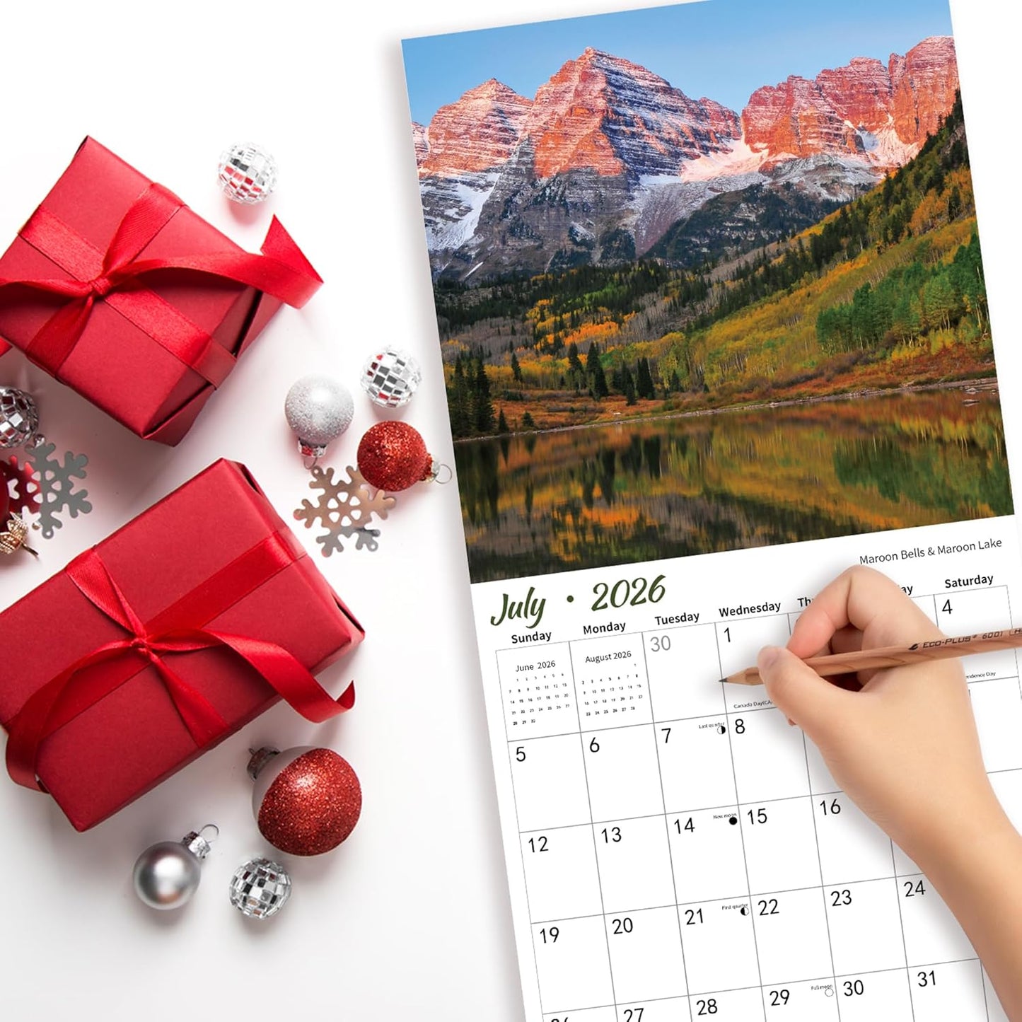 2026 Wall Calendar, Alpenglow Monthly Wall Calendar, 12" x 24" Open,Family Planner Calendar Organizer with Mountain of Sunrise Images