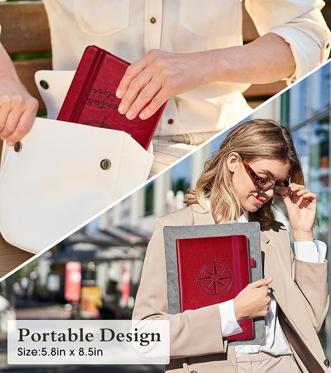 Lined Journal Notebook for Men Women, 160 Pages Ruled Paper, Inner Pocket, A5 Hardcover Vintage Leather Notebooks for Work, School, Travel Journaling,Daily Diary,Notepad 5.8" x 8.5" (Burgundy)