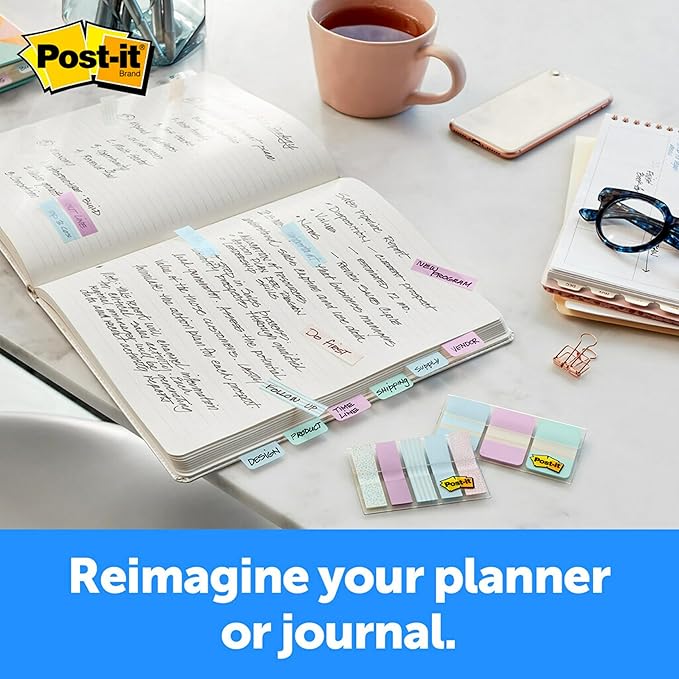 Post-it® Pastel Color Tabs, Gradient Blue, Pink, Clear, 36 Tabs/Pack