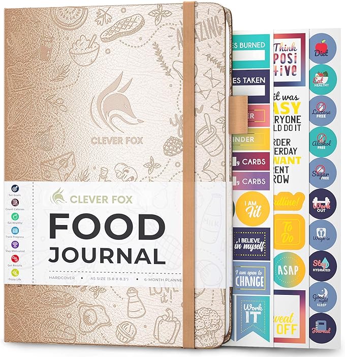 Clever Fox Food Journal - Daily Food Diary, Meal Planner to Track Calories & Nutrients, Weight Tracker Notebook, A5 (Pearl)
