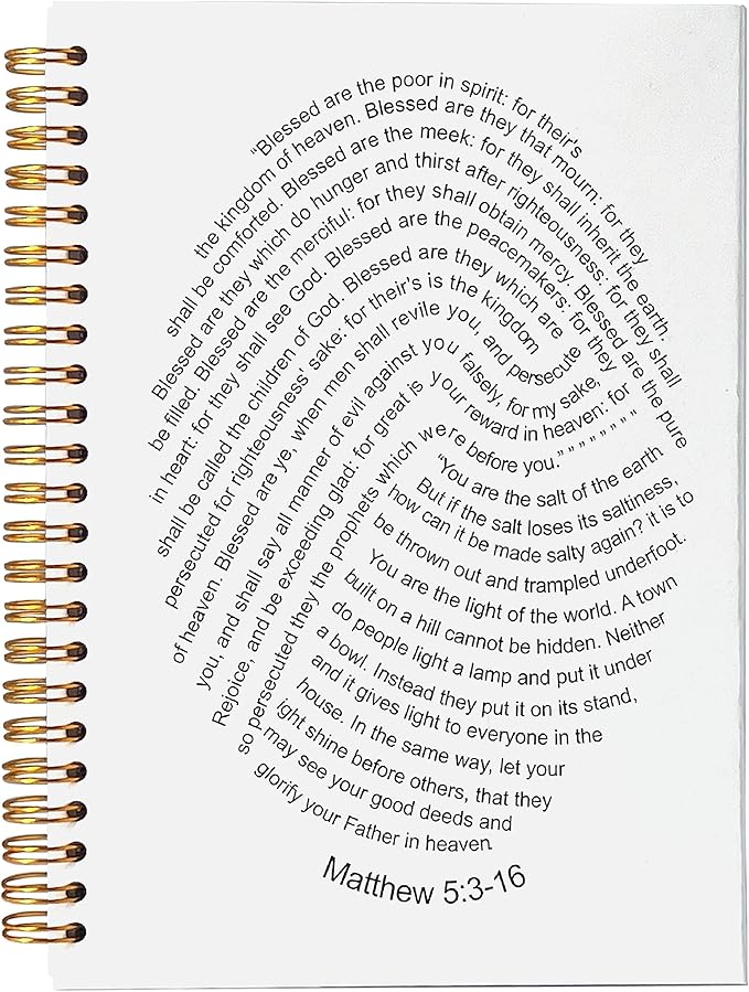 VNWEK Bible Scripture Matthew 5:3-16 Blessed are the Poor in Spirit God's Fingerprints Spiral Notebook Journal 5.5 x 8.3 inches,Christian Lined Hardcover Spiral Notebook,Christian Gifts