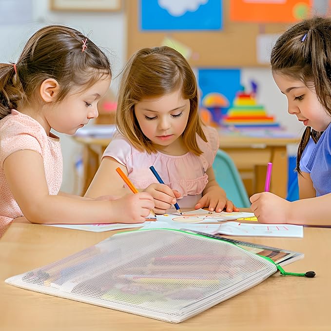 JARLINK A3 (16.9x12.4 in, 24 Pcs) Mesh Zipper Pouch, 12 Colors Extra Large Zipper Bags, Waterproof File Pouches for Office Supplies, Puzzles, Board Game, School, Travel Accessories & Craft Projects