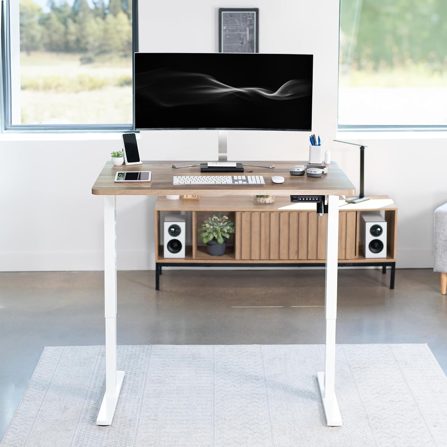 VIVO Electric 48 x 30 in Standing Desk, Memory Height Adjustment, 1B Series, One-Piece Reclaimed Wood Top, White Frame, DESK-KIT-1W5P