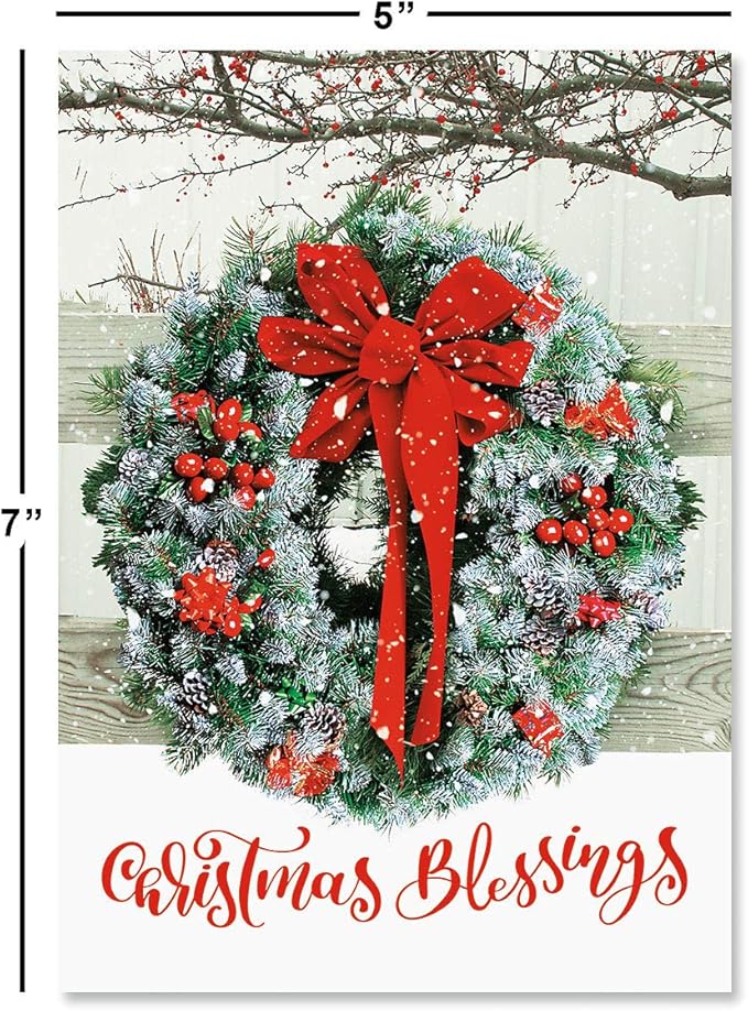 Current Wreath in Snow Religious Christmas Cards with Envelopes - Set of 18 Large 5 x 7-Inch Folded Cards, Faith Holiday Greeting Card Value Pack