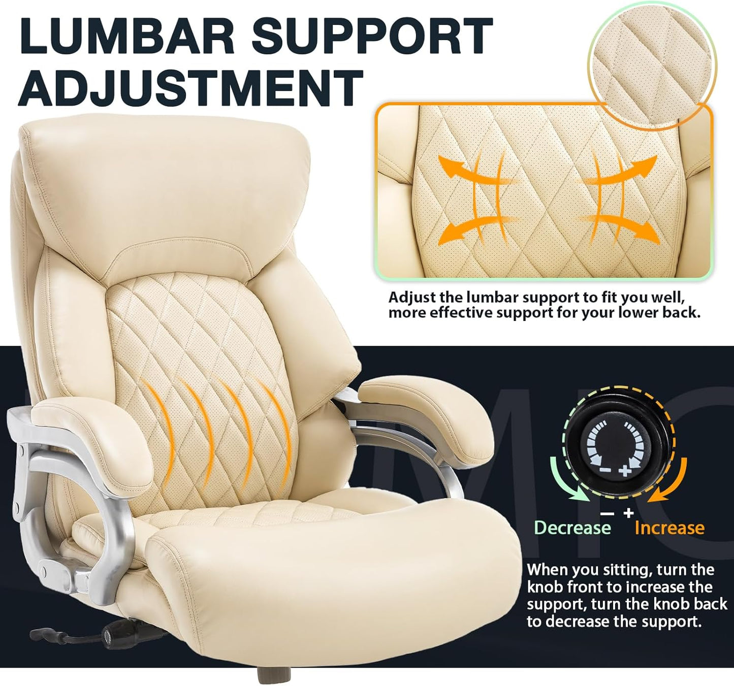 Big and Tall Office Chair for Heavy People, 500LBS High Back Extra Wide Heavy Duty Executive Office Chair Comfortable for Home, Large Computer Desk Chairs with Adjustable Lumbar Support Beige