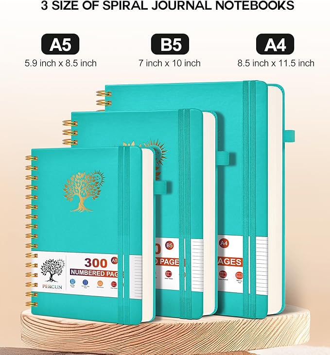 Large Spiral Notebook Journal for Women Men - 300 Numbered Lined Pages, College Ruled, A4 Hardcover Spiral Bound Notebook for School, Work, Note Taking, Writing, Leather Spiral Journal 8.5"x11"