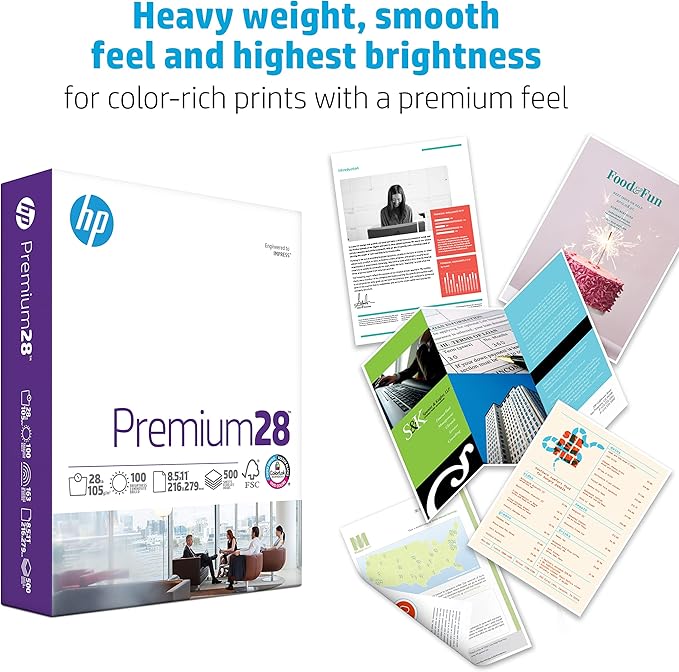 HP Papers | 8.5 x 11 Paper | Premium 28 lb | 5 Ream Case - 2500 Sheets | 100 Bright | Made in USA - FSC Certified | 205200C