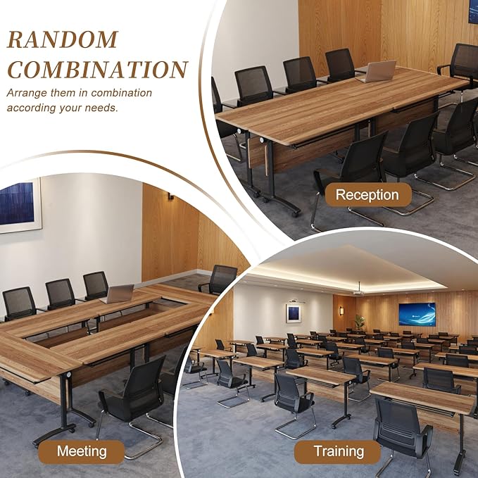 Folding Conference Room Table, Modern Conference Tables with Silent Wheels, Large Rectangular Mobile Training Tables for Office Classroom, Foldable Modular Boardroom Seminar Table (10pack L63in)