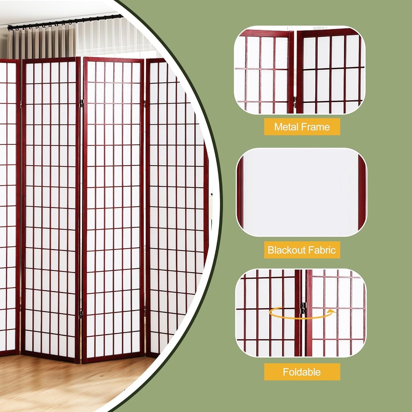 NicBex Room Divider 4 Panel Room Dividers with Oriental Style Partition Room Dividers and Folding Privacy Screens Wall Divider for Home, Office, Room Separation,72" W x 2" D x 72" H, Cherry