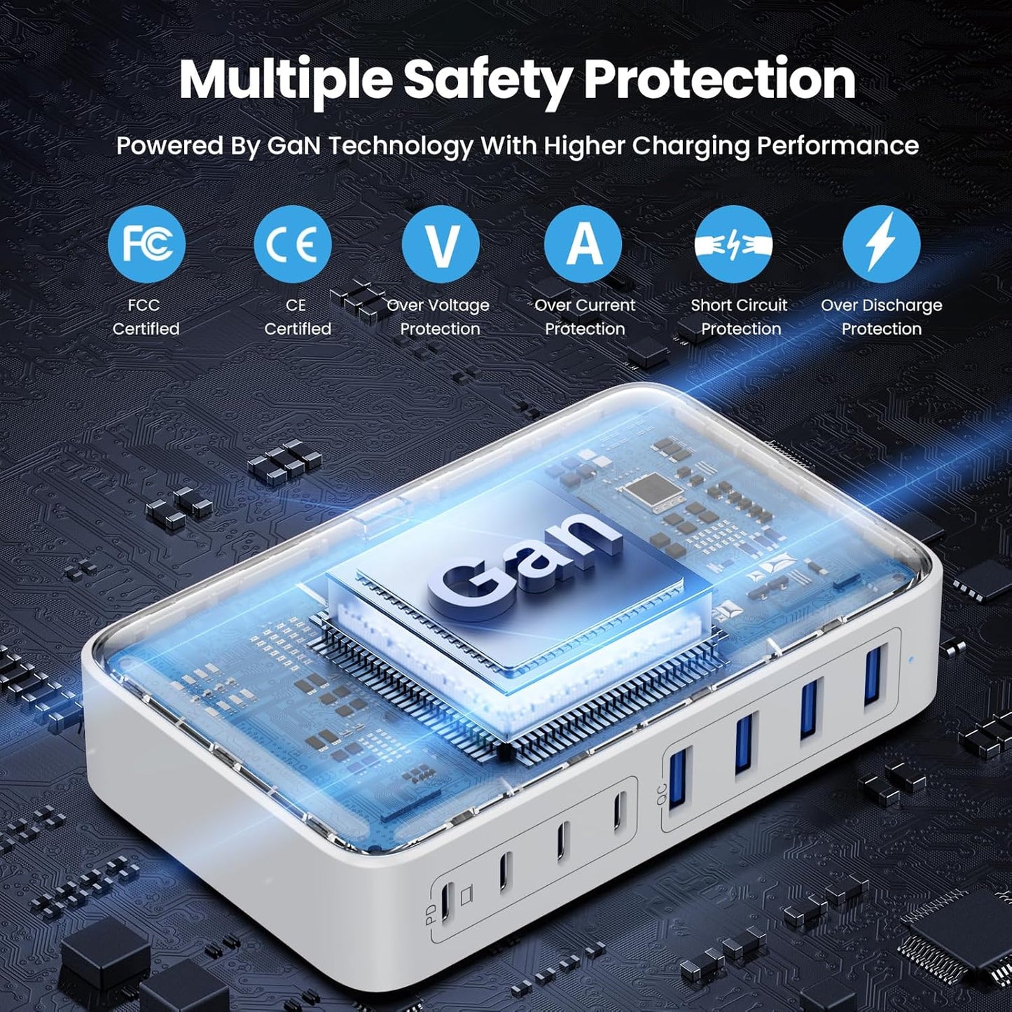 USB C Charger 200W USB C Charger Block,Upgraded GaN III 8-Port Fast Charging Station Hub,PD 65W Laptop Charging Adapter Compatible with MacBook Pro/Air,DELL,Steam Deck,iPhone 16/15/14,Galaxy S23/22