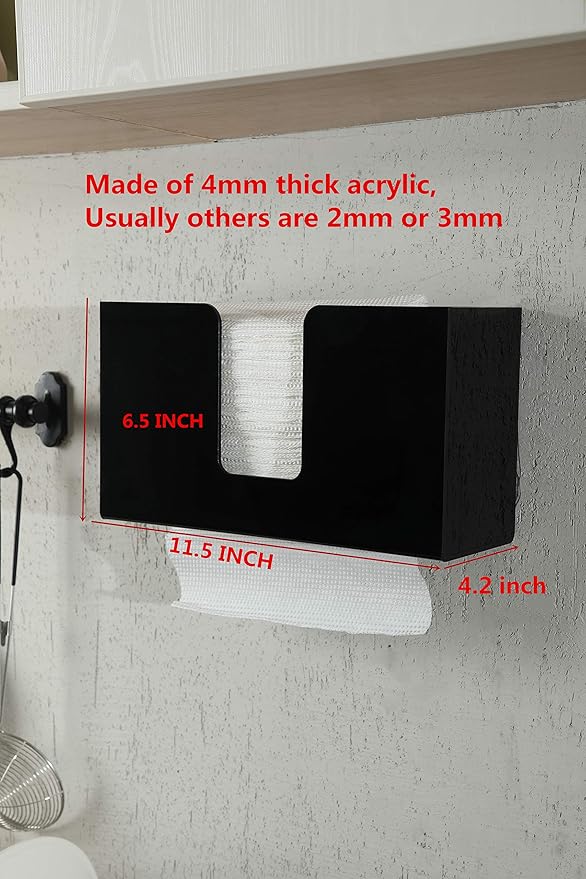 IEEK Paper Towel Dispenser Wall Mount Acrylic Paper Towel Holder for Bathroom Office and Kitchen,Hand Towel Dispenser Fits Multi-Fold Paper Towel,C-Fold, Zfold,Tri fold Paper Towels,Black