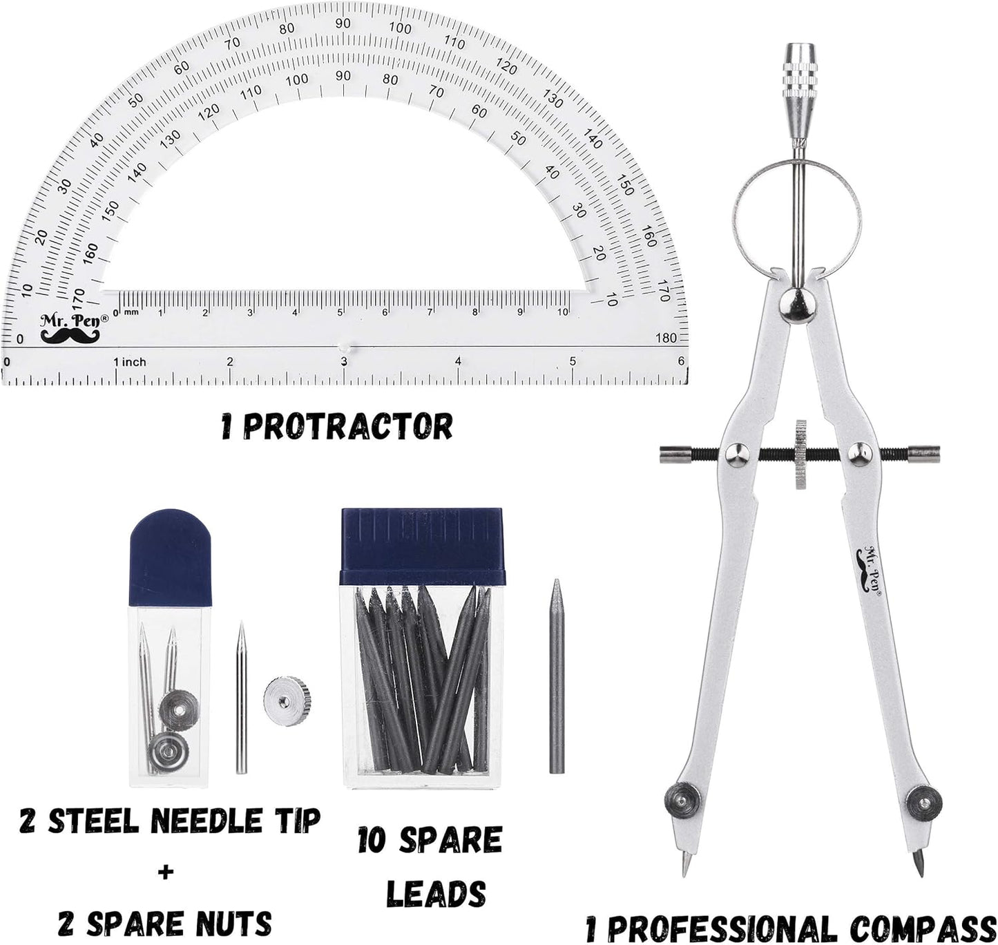 Mr. Pen- Protractor and Compass Set, Compass Protractor Set, Protractor, Compass for Geometry, Math Compass, Compass School, Math Compass and Protractor, Geometry Tools Set, Back to School Supplies
