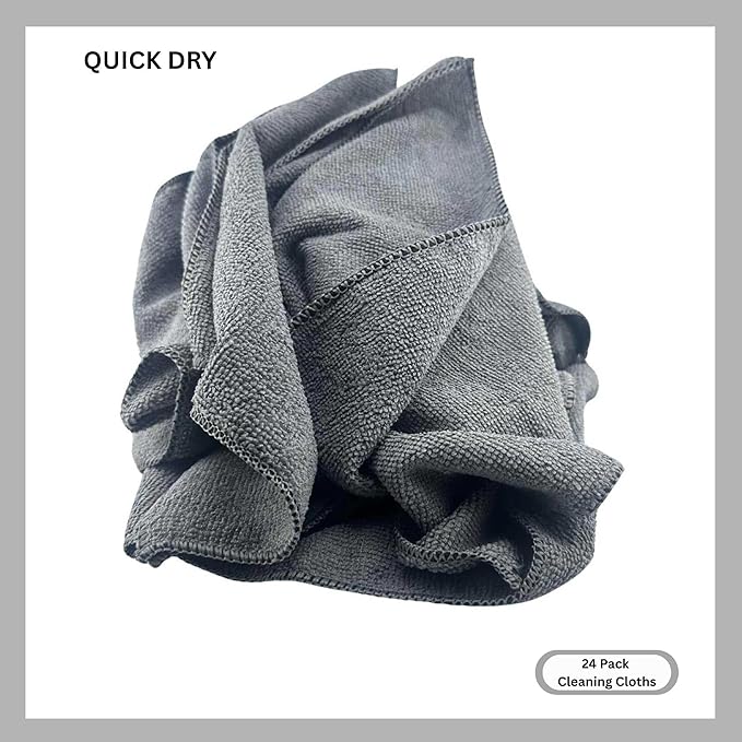 Microfiber Cleaning Cloth for Kitchen & households, Towels for Cars. (300gsm) (Pack of 24 Gray)