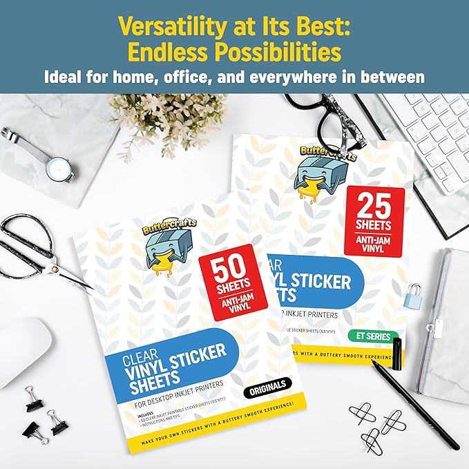 Clear Printable Vinyl for Inkjet Printer - For Epson - (Clear Sticker Paper | Waterproof | 50 Sheets) - Transparent Inkjet Printable Vinyl Sticker Paper Avoid Jams for Printers