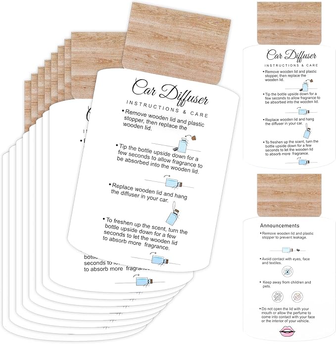 200 Pcs Hanging Car Diffuser Instruction Cards for Car Oil Diffuser Bottles，2 x 3.54 Inch (White and Pink,Novel Style)