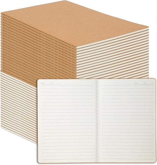 miikoul 48 Pack A5 Kraft Paper Notebook Lined Journal Bulk, 8.3 x 5.5 Inch, 60 Pages/30 Sheets, 80GSM, Travel Notebook Notepad for Adult, Students, Gift, School, Office Supplies