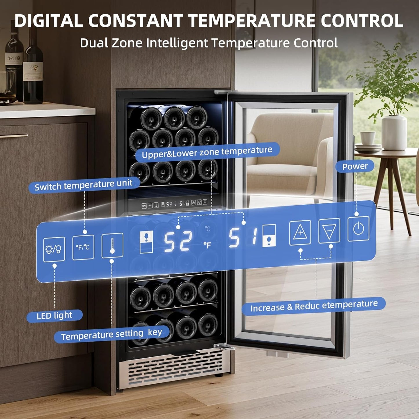 Antarctic Star Wine Fridge 15 Inch Wine Cooler Refrigerator,27 Bottles Dual Zone Freestanding or Bulit-in Wine Cooler Fridge with Stainless Steel Double-Layer Tempered Glass Door,3.1cu.ft