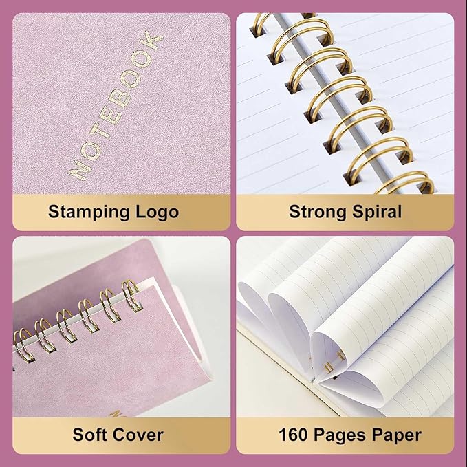 Spiral Notebook College Ruled Soft Cover Suede Aesthetic Note book 160 Pages 8.5" x 6.34" For Work Note taking,Journals For Writing School Office With Double-Sided Pocket,100GSM Thick Paper