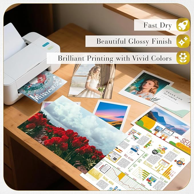 A-SUB Inkjet Glossy Photo Paper 5X7 Inches 48lb 180gsm Professional Glossy Photographic Paper for Inkjet Printers Dye Ink 100 Sheets