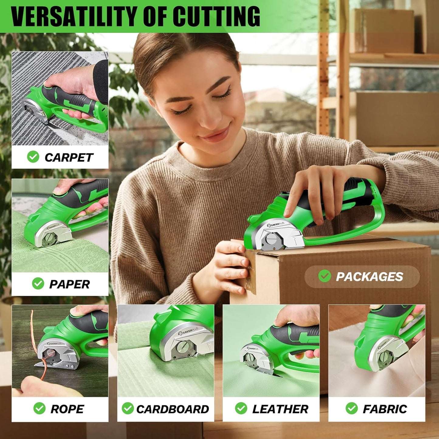 Cordless Electric Scissors,4V Rechargeable Cardboard Box Cutter Heavy Duty Fabric Scissor with Safety Lock & LED Light,Power Rotary Cutter for Leather Carpet Plastic Cutting,Sewing,Crafting