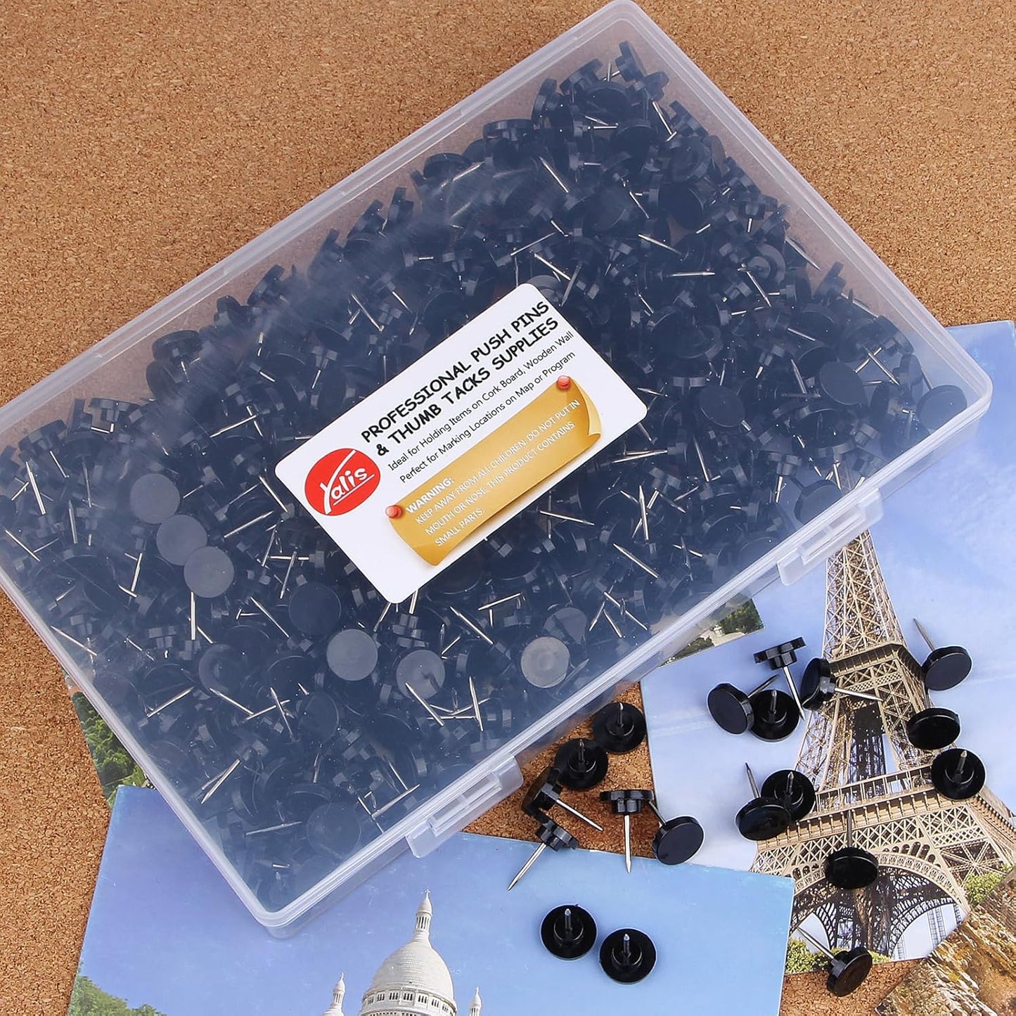 Push Pins 400-count Flat Black Thumb Tacks Steel Point and Plastic Head for Corkboard and Wooden Photo Wall