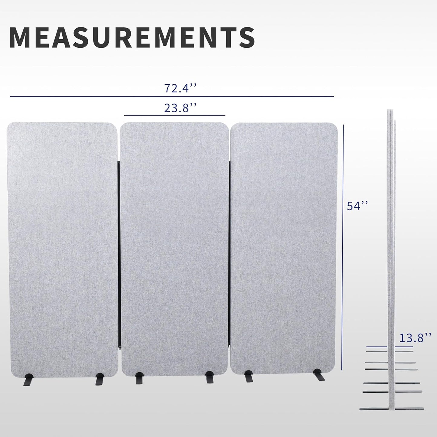 VIVO Freestanding 72 x 56 inch Privacy Panel, Cubicle Divider, Acoustic Wall Partition, x3 24 inch Panels, Gray, PP-3-S072G
