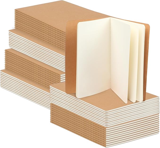 60 Packs Kraft Small Blank Notebooks, Unlined Mini A6 Journals Bulk, Blank Notepads for Kids Students School Office, Traveler Sketching, Drawing, Writing Supplies, 5.5" x 4", 30 Sheets/60 Pages