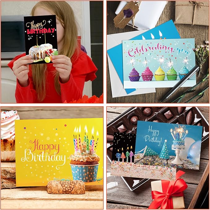 Harloon 200 Pack Happy Birthday Card Assorted Bulk with Blank Envelopes and Stickers 4 x 6 Inches Greeting Blank Happy Birthday Cards for Men Women Adults Kids, 20 Styles(Actual Style)