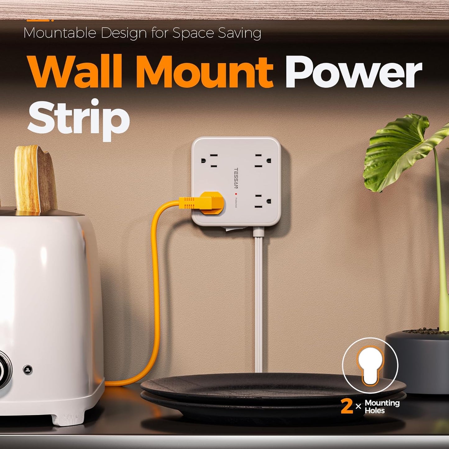 Surge Protector Power Strip, TESSAN 5 FT Flat Extension Cord with 8 AC Outlets 3 USB Ports (1 USB C), 900 Joules Protection, 3-Sided Wall Plug Extender, Desk Charging Station for Office, Dorm