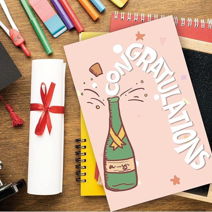 Bright & Fun Congratulations Card Gift for Women Men, Him, Her – Celebrate with Champagne Bottle & Festive Stars – Perfect for Graduations, Promotions, Weddings, and More