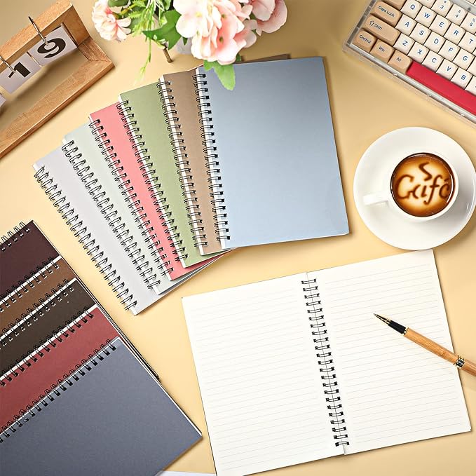 Fuutreo 24 Pcs Spiral Notebook for Work A5 8.3 x 5.7 Inch College Ruled Spiral Journal Notebook Kraft Cover, 12 Color, 60 Sheets, 120 Pages for Office School Supplies(Morandi Color)