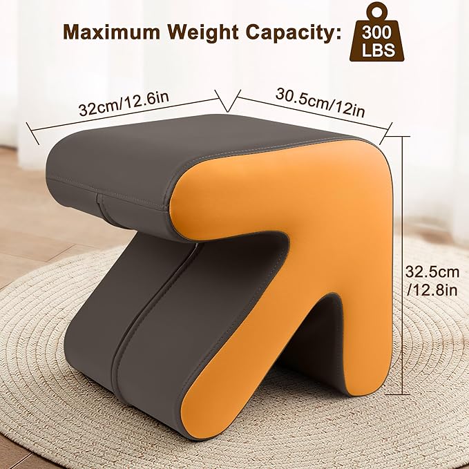 H&B Luxuries Ottoman, Foot Stool with Creative Shape, Napa Leather Ottomans, Removable Outer Foot Rest, No Assembly Required, Ottoman for Living Room, Bedroom, Entrance, Gray Yellow