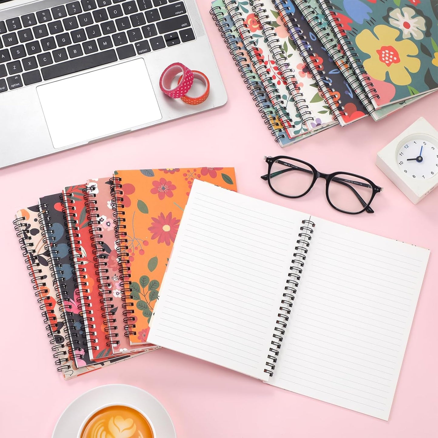 Fuutreo 12 Pcs Spiral Notebook for Work A5 8.3 x 5.7 Inch College Ruled Spiral Journal Notebook Kraft Cover Ruled Paper, 12 Color, 60 Sheets, 120 Pages for Office School(Floral Color)