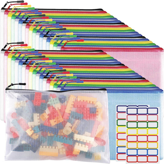 36pcs Large A4 Mesh Zipper Pouch File Bags YOPCDJ Reusable Zippered Pouches for Organizing Classroom, Board Game Storage, Puzzle Bags