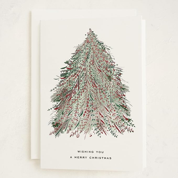 Minted Enchanted Christmas Cards, 8 Cards with 8 White Envelopes, Holiday Card with Timeless Christmas Tree Design, Folded 5x7 Card, Silver Foil-Pressed, Luxurious Paper, Interior Message Included