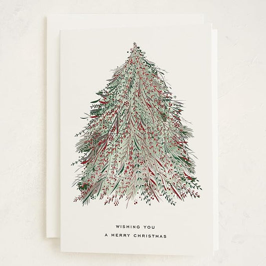 Minted Enchanted Christmas Cards, 8 Cards with 8 White Envelopes, Holiday Card with Timeless Christmas Tree Design, Folded 5x7 Card, Silver Foil-Pressed, Luxurious Paper, Interior Message Included