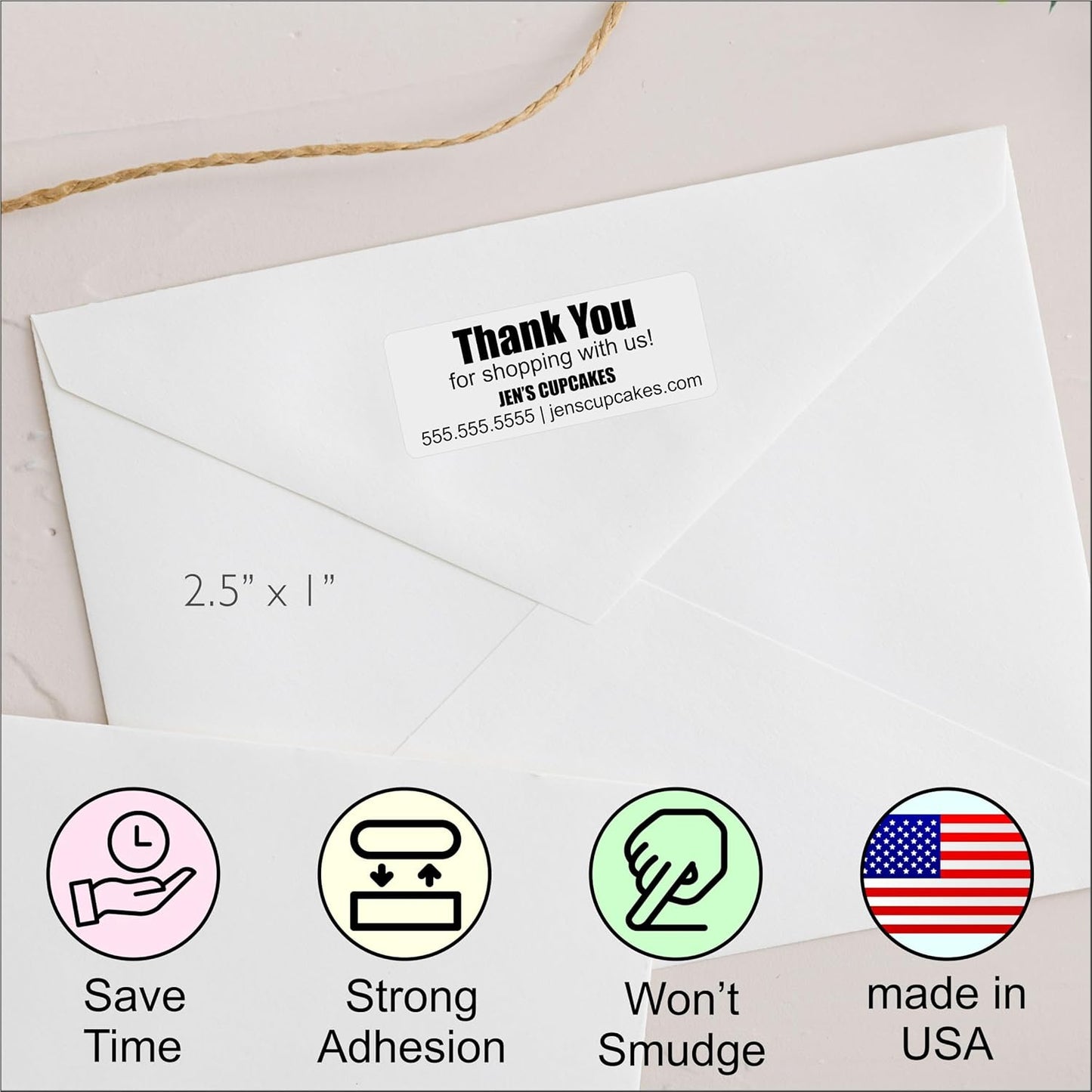 White Address Labels for Business - Personalized Return Address Labels, Custom Mailing Labels, Shipping Stickers for Envelopes and Packages (Thank You)