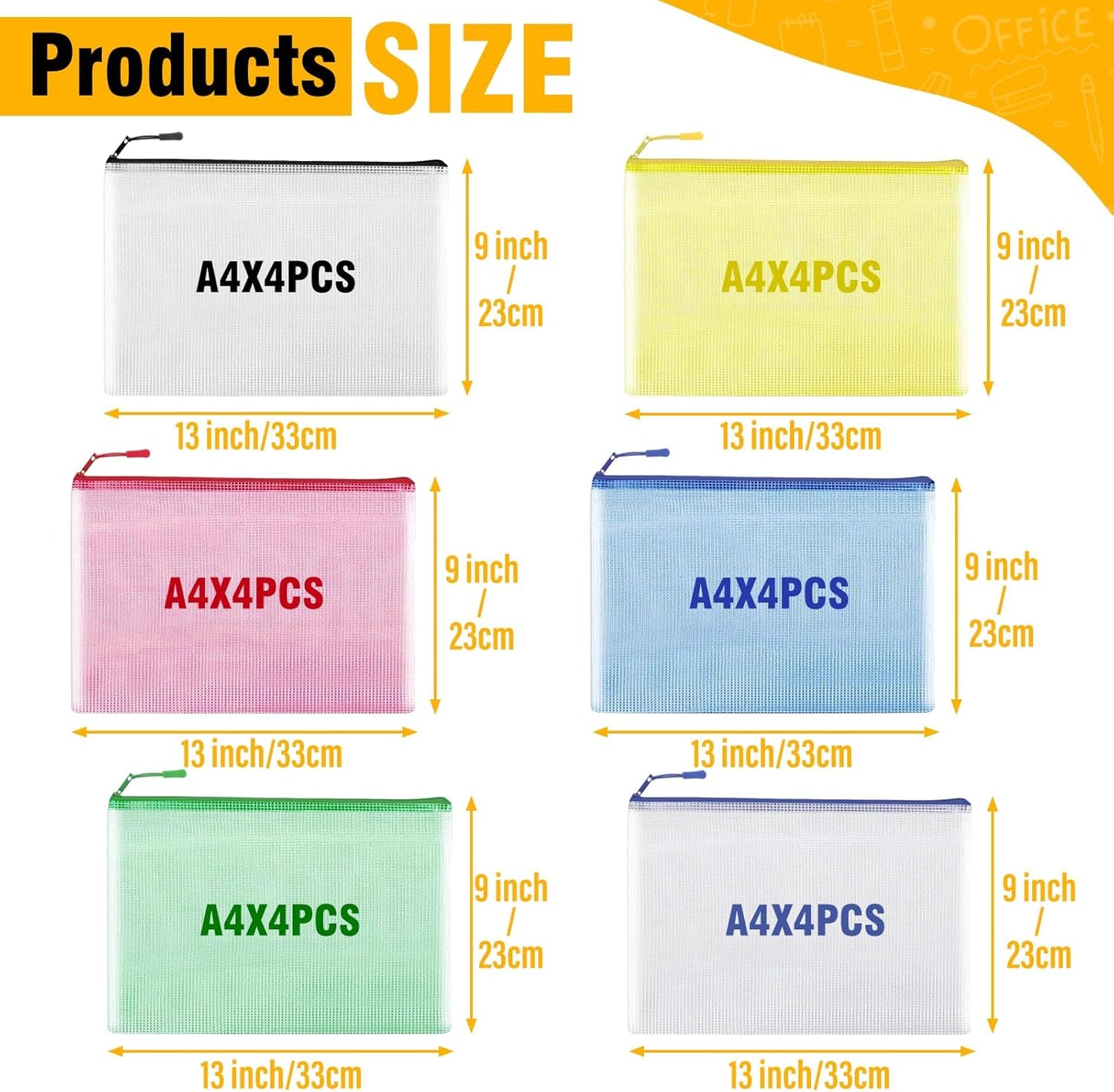 12pcs Large A4 Mesh Zipper Pouch File Bags YOPCDJ Reusable Zippered Pouches for Organizing Classroom, Board Game Storage, Puzzle Bags