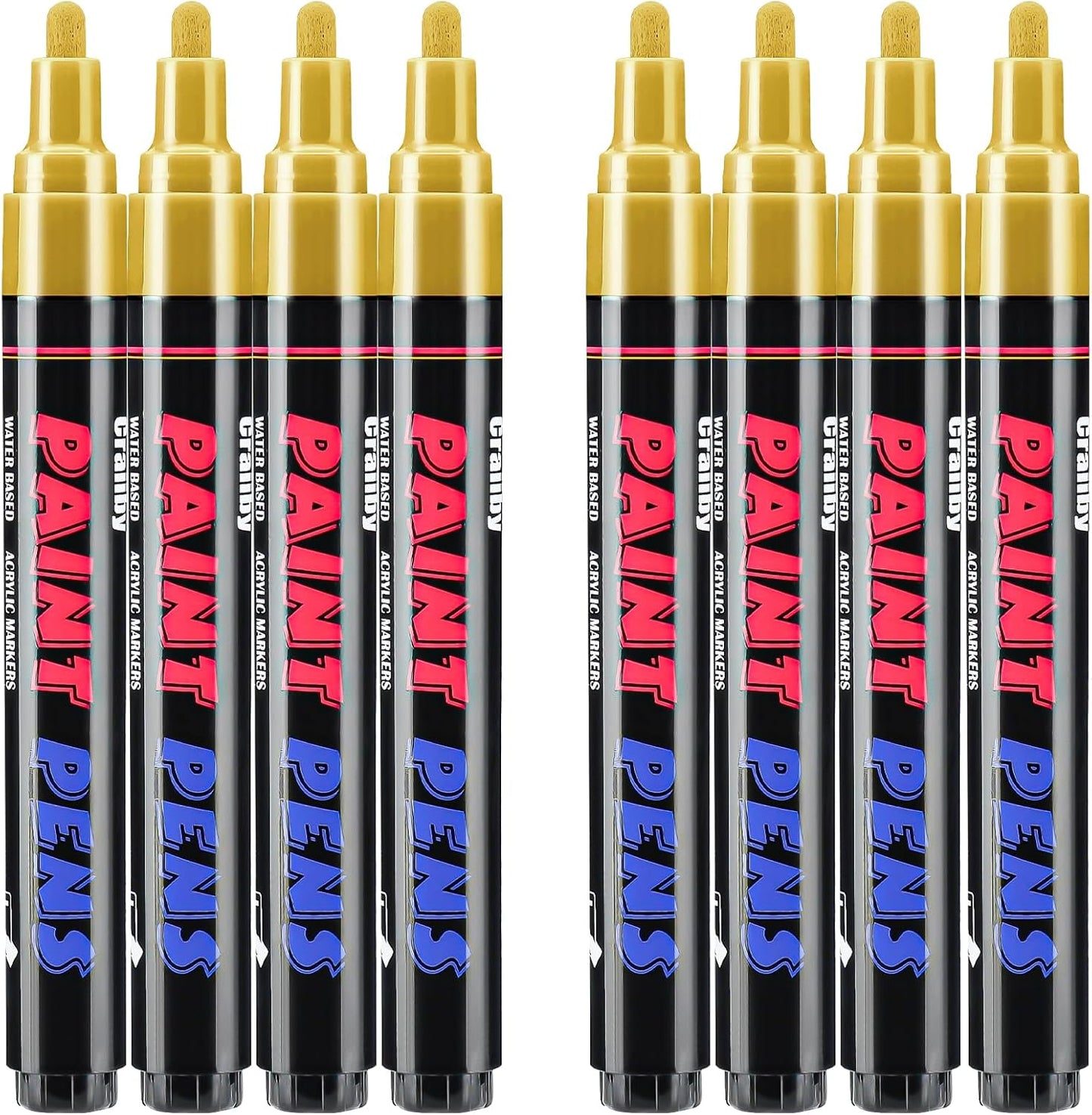 Gold Paint Pens Paint Markers - 8 Pack Permanent Quick Dry Waterproof Marker Pens for Rocks Wood Fabric Plastic Canvas Glass Mugs Metal Tire Stone